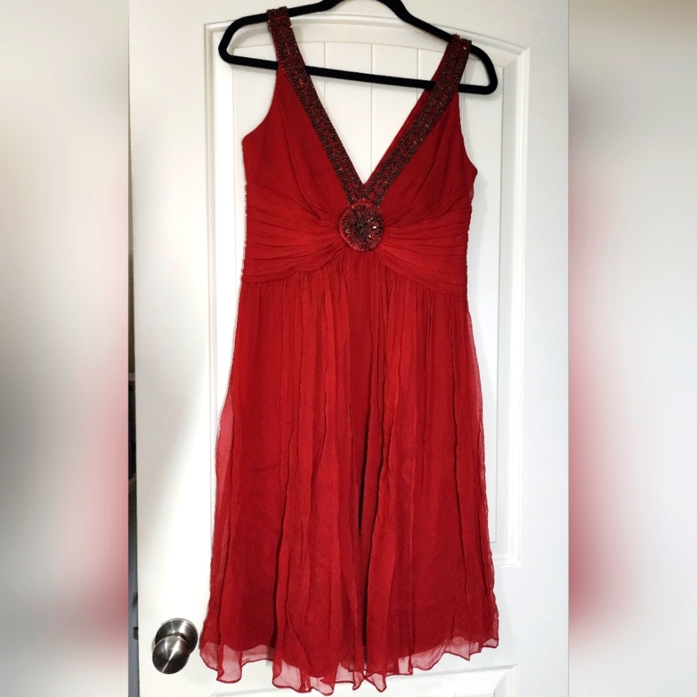 Red Pleated Summer/Fall Dress Size 8
